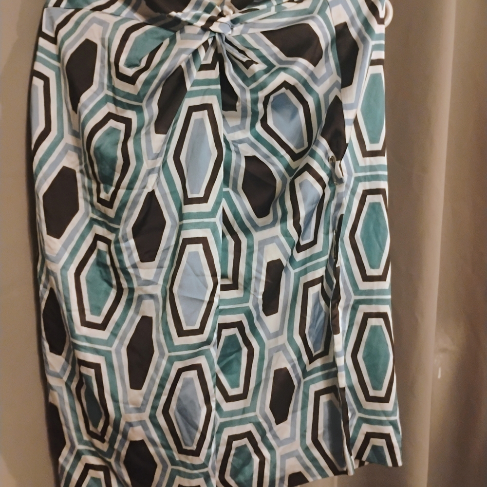 Ann Taylor Blue and Black Geometric Pencil Skirt